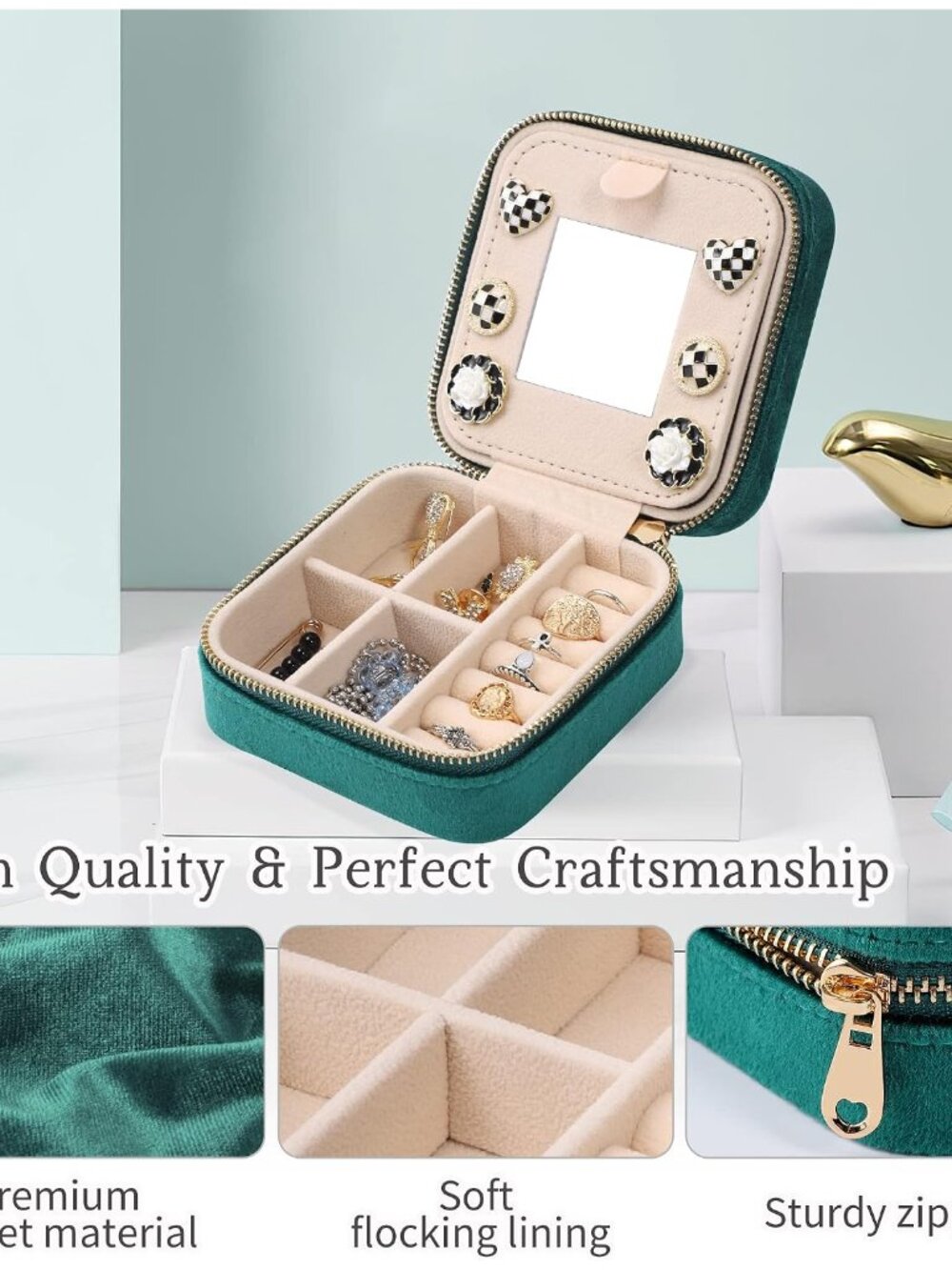 Velvet Travel Jewelry Box, Mini Travel Jewelry Case, Small Portable Travel Jewel - Picture 5 of 7